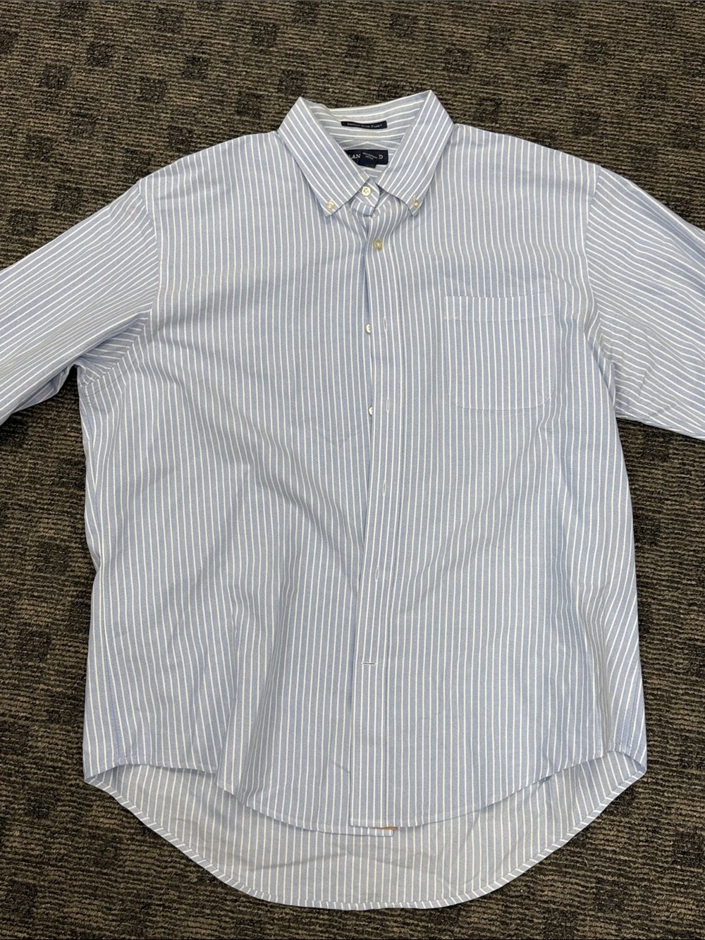Lands’ End Supima Hyde Park Oxford Shirt Men’s 17-35 Blue White Stripe